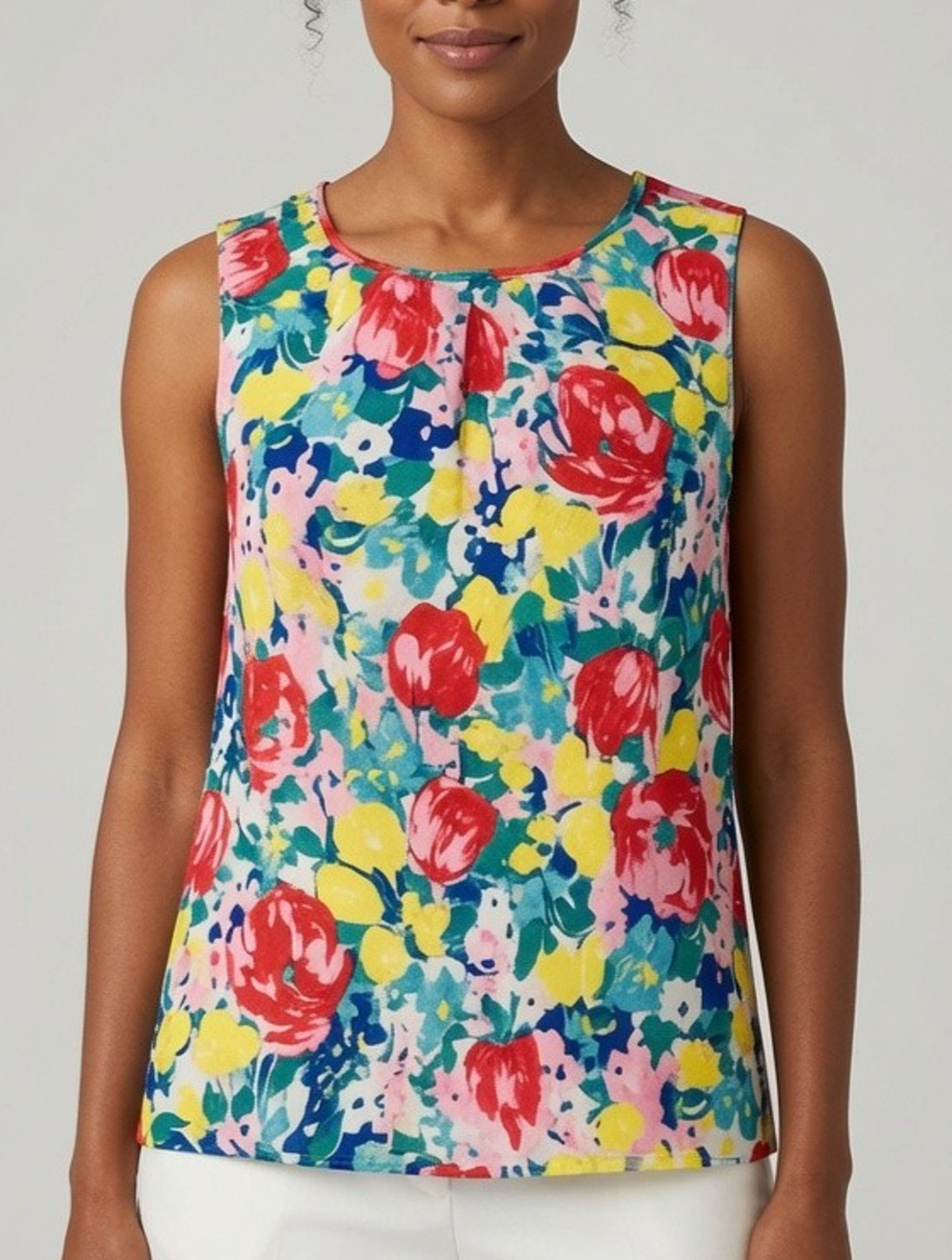 Talbots Women's Size 2 Multicolor Floral Cotton Sleeveless Lined Blouse Resort